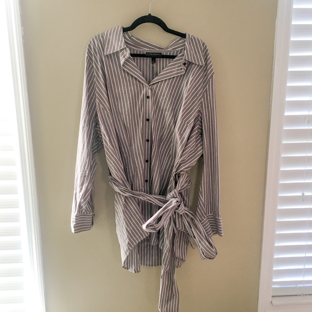 Lane Bryant Work Button Up Shirt with tie waist
